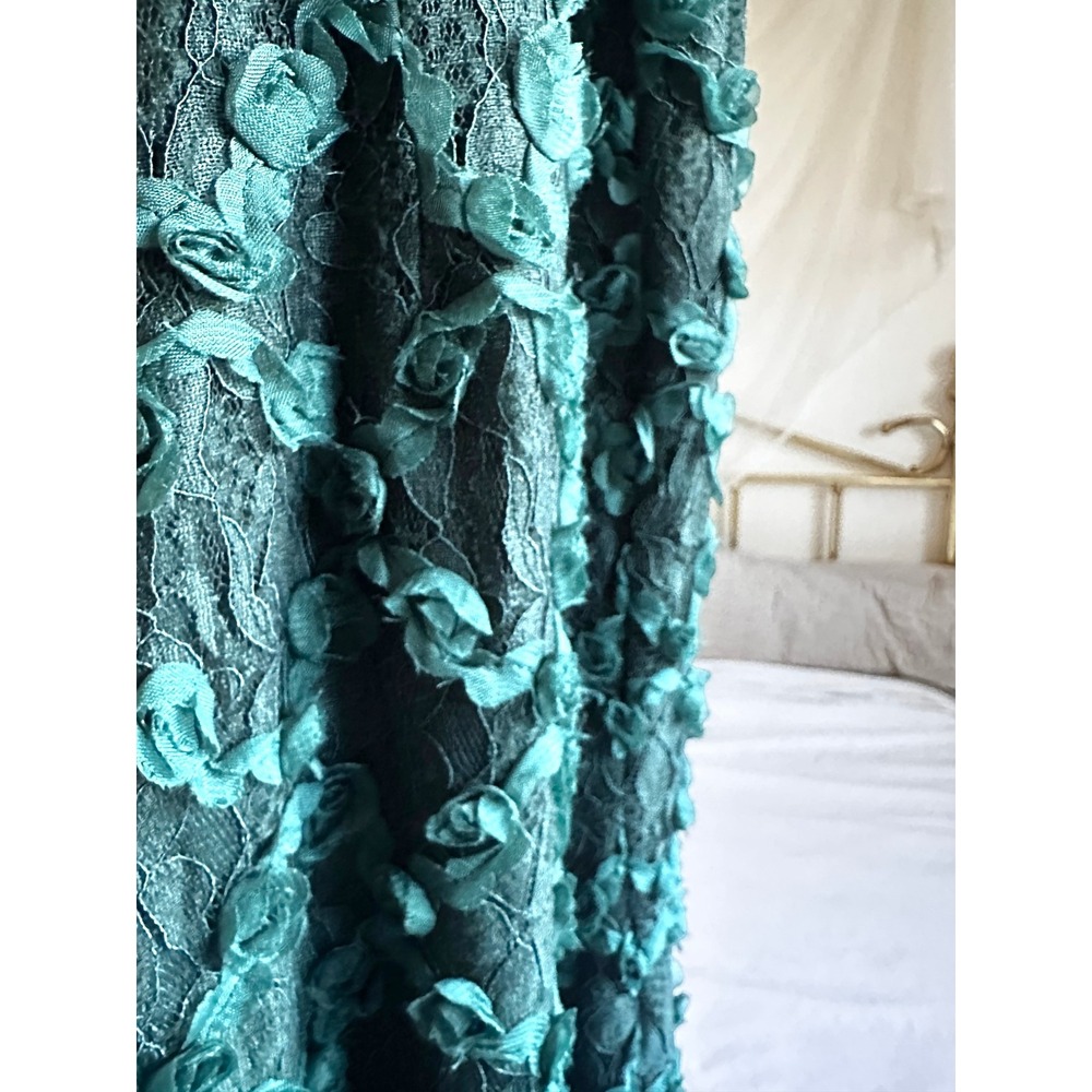 Lulus Dark Green Strapless 3D Rosette Lace Maxi Dress High Slit Gown Small NEW - Picture 6 of 6